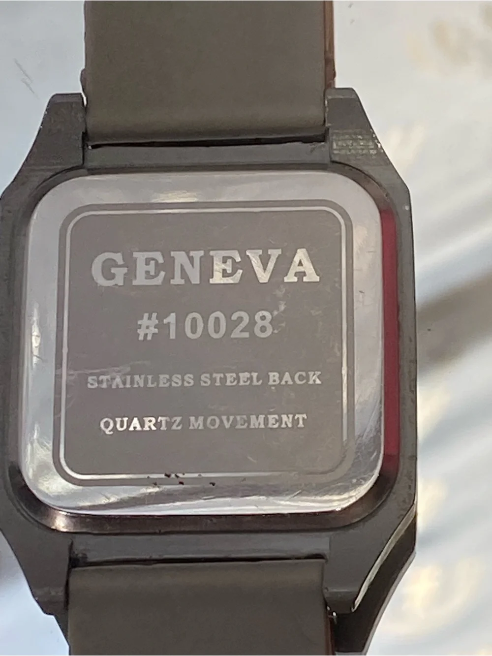 Geneva Gray Silicone Strap Watch with Crystal-Trim Square Dial